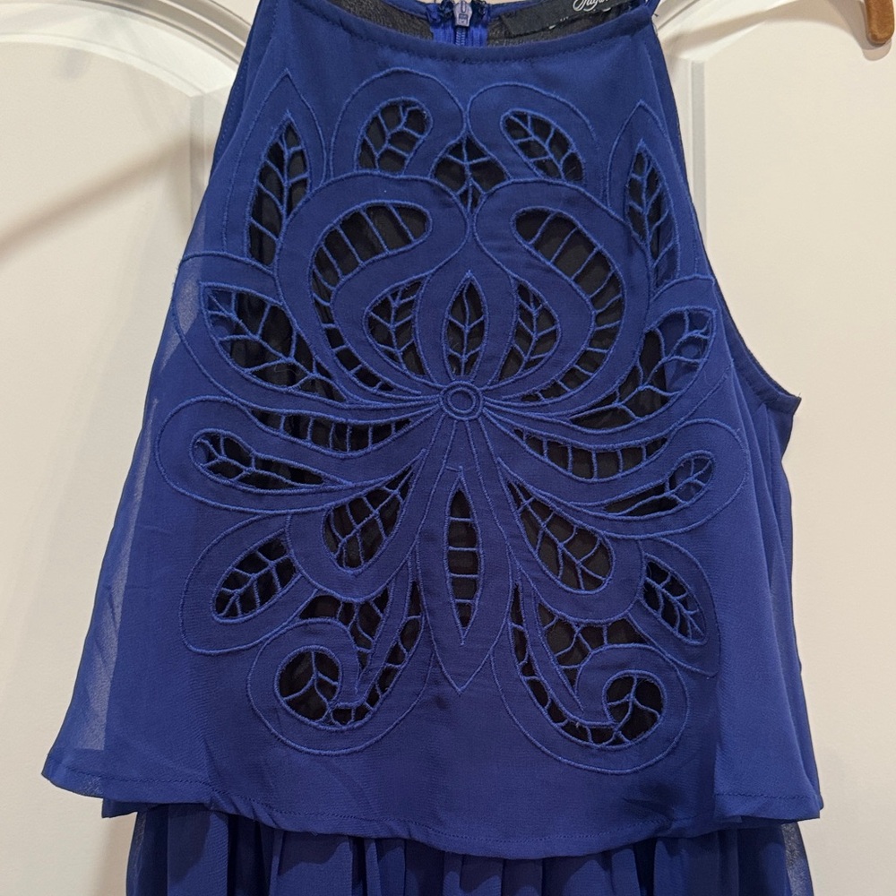 Sugarlips Navy Blue Embroidered Overlay Casual Dress - Picture 4 of 11